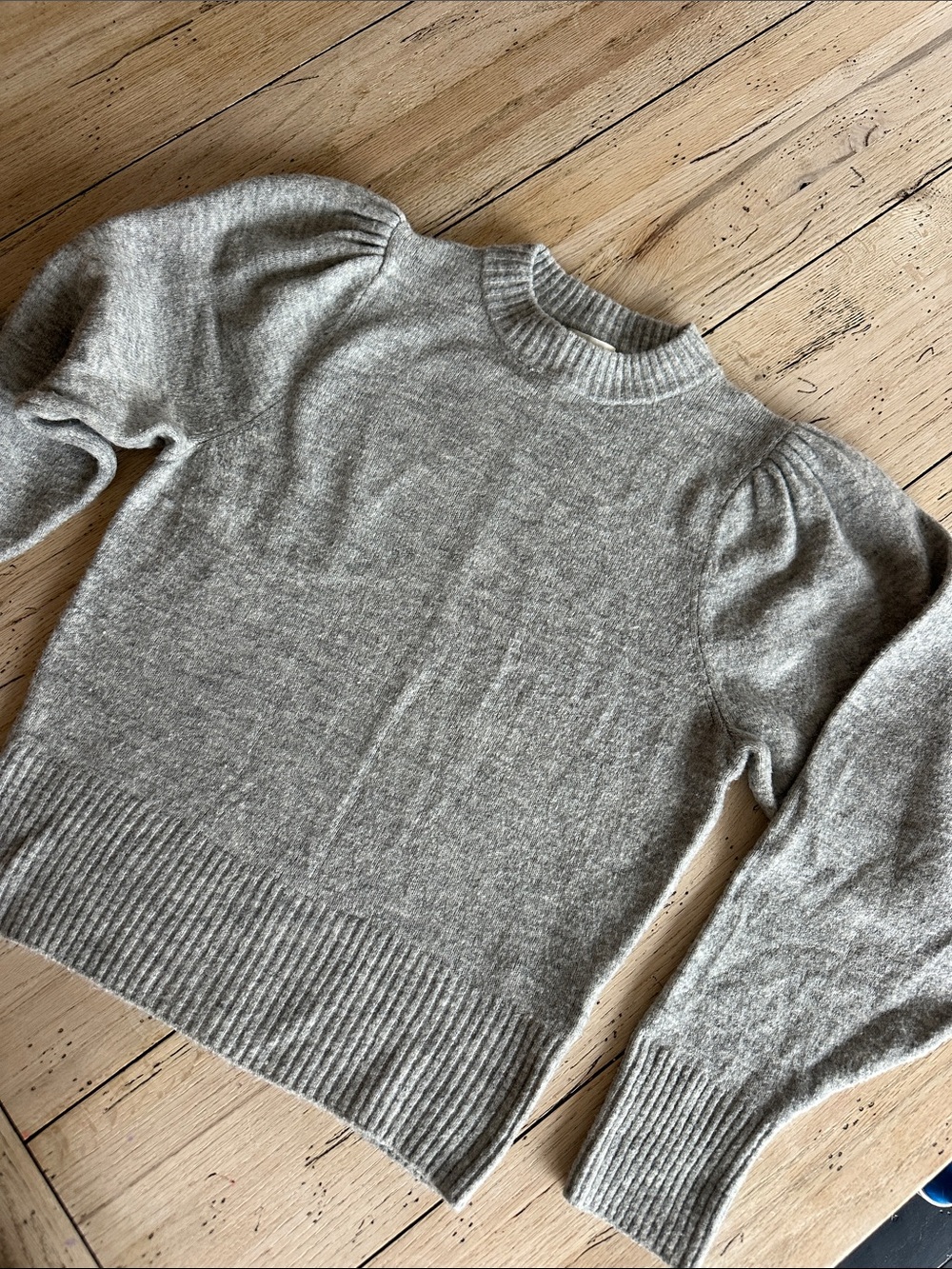 H&M Light Heather Gray Puff-Sleeve Crewneck Sweater